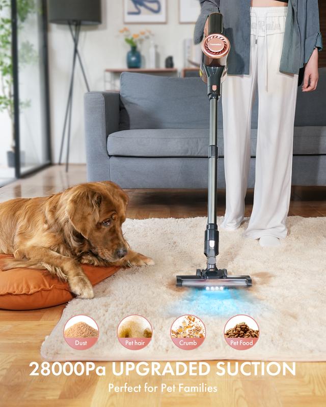 Homeika Cordless Vacuum Cleaner, 28Kpa Powerful Suction, 380W Powerful Brushless Motor, 8-in-1 Lightweight Handheld Vacuum Cleaner, 50-Minute Runtime, Removable Battery, For Pet Hair and Carpets