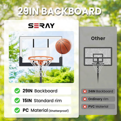 Seray Kids Basketball Hoop, 3.2 to 7.2FT Adjustable Height, Swimming Pool Basketball Hoop Outdoor 28in Backboard for Kids/Adults Indoor Outdoor