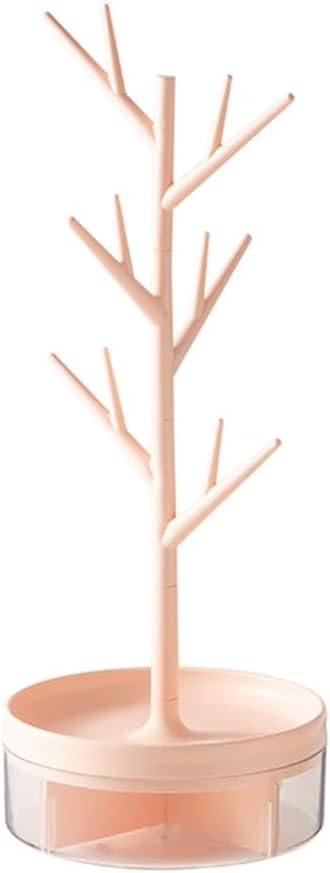 Branch Jewelry Rack With Rotatable Base and Storage Box Tree Tower Rack Hanging Organizer for Ring Earrings Necklace Bracelet,Suitable for living rooms, bathrooms,offices,etc.