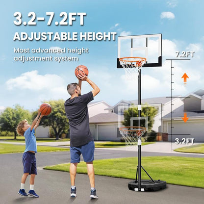 Seray Kids Basketball Hoop, 3.2 to 7.2FT Adjustable Height, Swimming Pool Basketball Hoop Outdoor 28in Backboard for Kids/Adults Indoor Outdoor