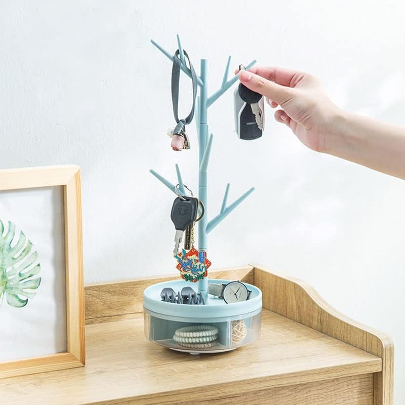 Branch Jewelry Rack With Rotatable Base and Storage Box Tree Tower Rack Hanging Organizer for Ring Earrings Necklace Bracelet,Suitable for living rooms, bathrooms,offices,etc.