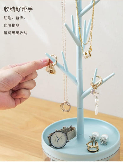 Branch Jewelry Rack With Rotatable Base and Storage Box Tree Tower Rack Hanging Organizer for Ring Earrings Necklace Bracelet,Suitable for living rooms, bathrooms,offices,etc.