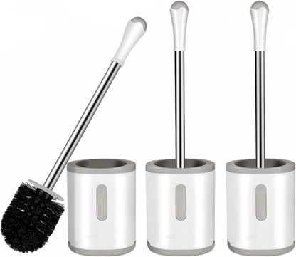 Compact Toilet Brush & Holder, Stainless Steel Handle, Space Saving for Storage, Deep Cleaning, Drip-Proof, Easy to Assemble, Nylon Bristles, White & Grey