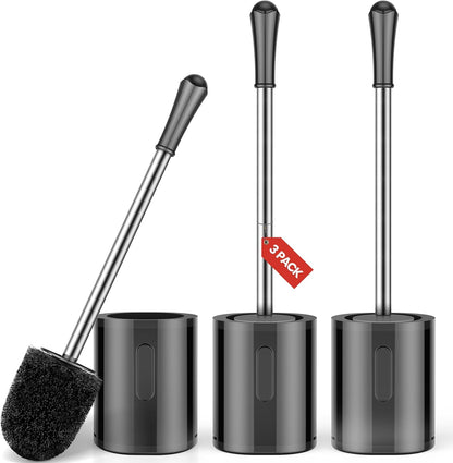 Compact Toilet Brush & Holder, Stainless Steel Handle, Space Saving for Storage, Deep Cleaning, Drip-Proof, Easy to Assemble, Nylon Bristles, White & Grey