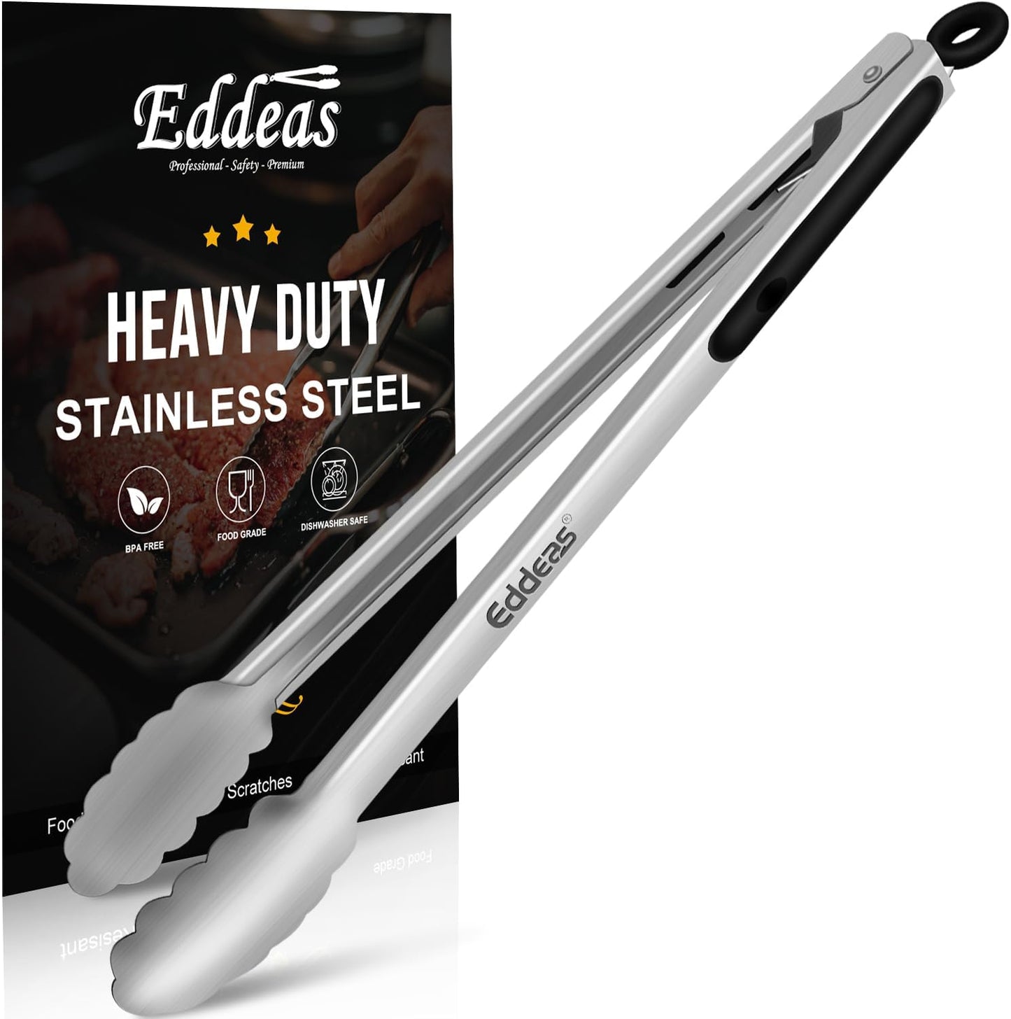 Tongs For Cooking - Heat Resistant 600 Degrees Stainless Steel Kitchen Tong,Heavy Duty Metal Locking Tongs - Perfect for Food,Salad and BBQ set of 3 (7",9" and 12") Dishwasher