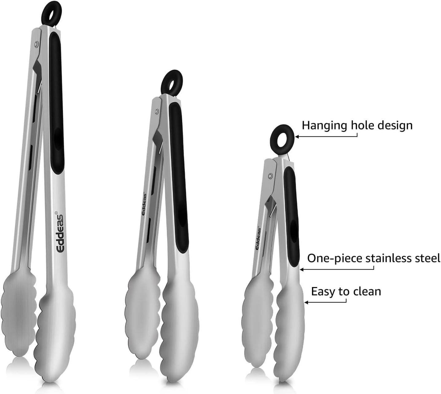 Tongs For Cooking - Heat Resistant 600 Degrees Stainless Steel Kitchen Tong,Heavy Duty Metal Locking Tongs - Perfect for Food,Salad and BBQ set of 3 (7",9" and 12") Dishwasher