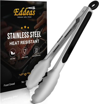 Tongs For Cooking - Heat Resistant 600 Degrees Stainless Steel Kitchen Tong,Heavy Duty Metal Locking Tongs - Perfect for Food,Salad and BBQ set of 3 (7",9" and 12") Dishwasher