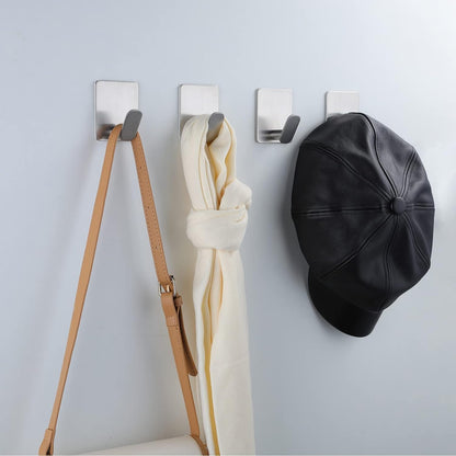 Adhesive Hooks - 4 Pack Towel/Coat Hooks Wall Hooks Stick on Bathroom or Kitchen (Matte Black, Stainless Steel)