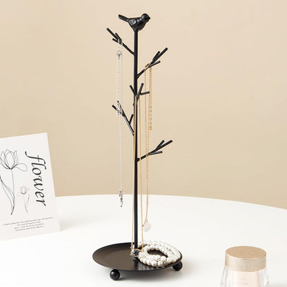 Branch Jewelry Rack With Rotatable Base and Storage Box Tree Tower Rack Hanging Organizer for Ring Earrings Necklace Bracelet,Suitable for living rooms, bathrooms,offices,etc.