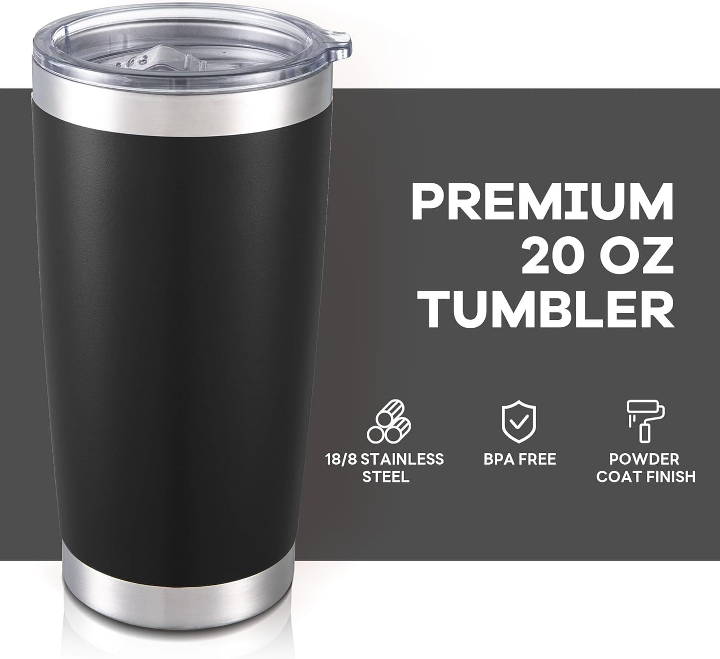 20 oz Tumbler with Lid Stainless Steel Insulated Tumblers Bulk Double Wall Vacuum Cups Powder Coated Travel Mug Keep Drinks Cold and Hot, White, 4 Pack