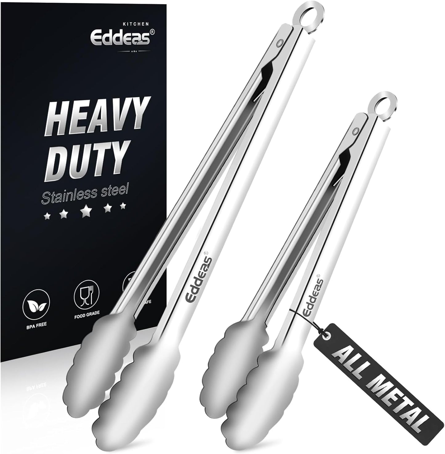 Tongs For Cooking - Heat Resistant 600 Degrees Stainless Steel Kitchen Tong,Heavy Duty Metal Locking Tongs - Perfect for Food,Salad and BBQ set of 3 (7",9" and 12") Dishwasher