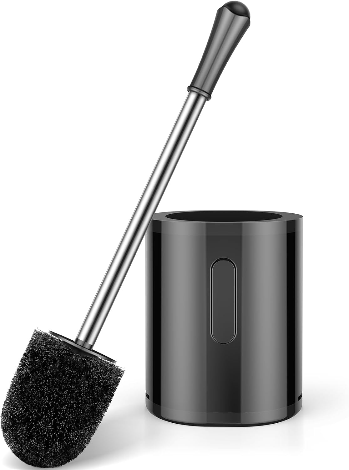 Compact Toilet Brush & Holder, Stainless Steel Handle, Space Saving for Storage, Deep Cleaning, Drip-Proof, Easy to Assemble, Nylon Bristles, White & Grey