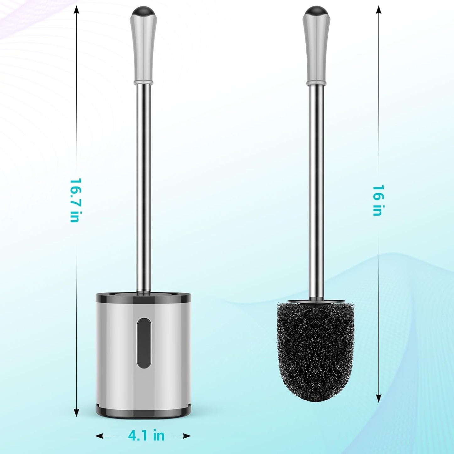 Compact Toilet Brush & Holder, Stainless Steel Handle, Space Saving for Storage, Deep Cleaning, Drip-Proof, Easy to Assemble, Nylon Bristles, White & Grey