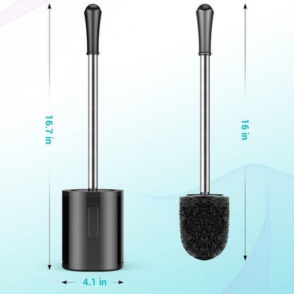 Compact Toilet Brush & Holder, Stainless Steel Handle, Space Saving for Storage, Deep Cleaning, Drip-Proof, Easy to Assemble, Nylon Bristles, White & Grey