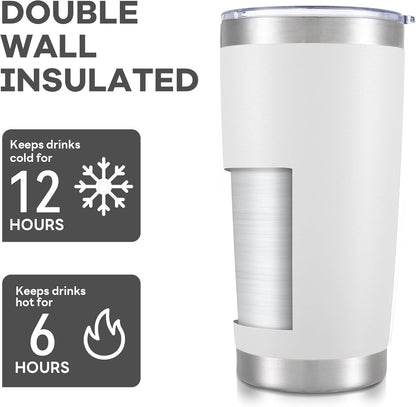 20 oz Tumbler with Lid Stainless Steel Insulated Tumblers Bulk Double Wall Vacuum Cups Powder Coated Travel Mug Keep Drinks Cold and Hot, White, 4 Pack