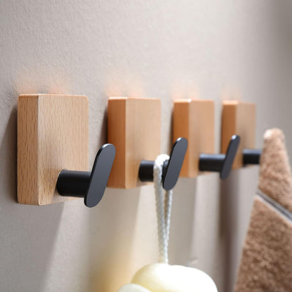 Adhesive Hooks - 4 Pack Towel/Coat Hooks Wall Hooks Stick on Bathroom or Kitchen (Matte Black, Stainless Steel)