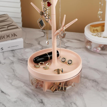 Branch Jewelry Rack With Rotatable Base and Storage Box Tree Tower Rack Hanging Organizer for Ring Earrings Necklace Bracelet,Suitable for living rooms, bathrooms,offices,etc.