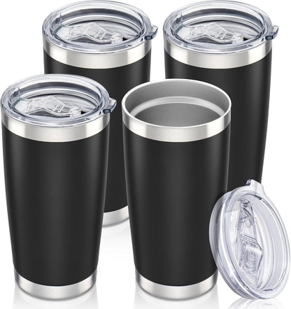 20 oz Tumbler with Lid Stainless Steel Insulated Tumblers Bulk Double Wall Vacuum Cups Powder Coated Travel Mug Keep Drinks Cold and Hot, White, 4 Pack