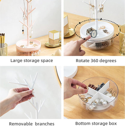 Branch Jewelry Rack With Rotatable Base and Storage Box Tree Tower Rack Hanging Organizer for Ring Earrings Necklace Bracelet,Suitable for living rooms, bathrooms,offices,etc.