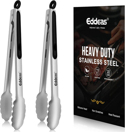 Tongs For Cooking - Heat Resistant 600 Degrees Stainless Steel Kitchen Tong,Heavy Duty Metal Locking Tongs - Perfect for Food,Salad and BBQ set of 3 (7",9" and 12") Dishwasher