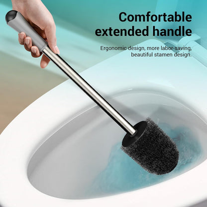 Compact Toilet Brush & Holder, Stainless Steel Handle, Space Saving for Storage, Deep Cleaning, Drip-Proof, Easy to Assemble, Nylon Bristles, White & Grey