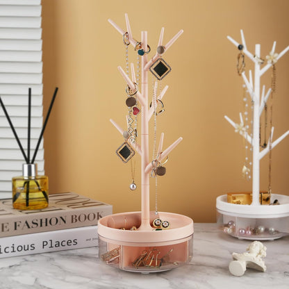 Branch Jewelry Rack With Rotatable Base and Storage Box Tree Tower Rack Hanging Organizer for Ring Earrings Necklace Bracelet,Suitable for living rooms, bathrooms,offices,etc.