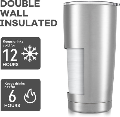 20 oz Tumbler with Lid Stainless Steel Insulated Tumblers Bulk Double Wall Vacuum Cups Powder Coated Travel Mug Keep Drinks Cold and Hot, White, 4 Pack