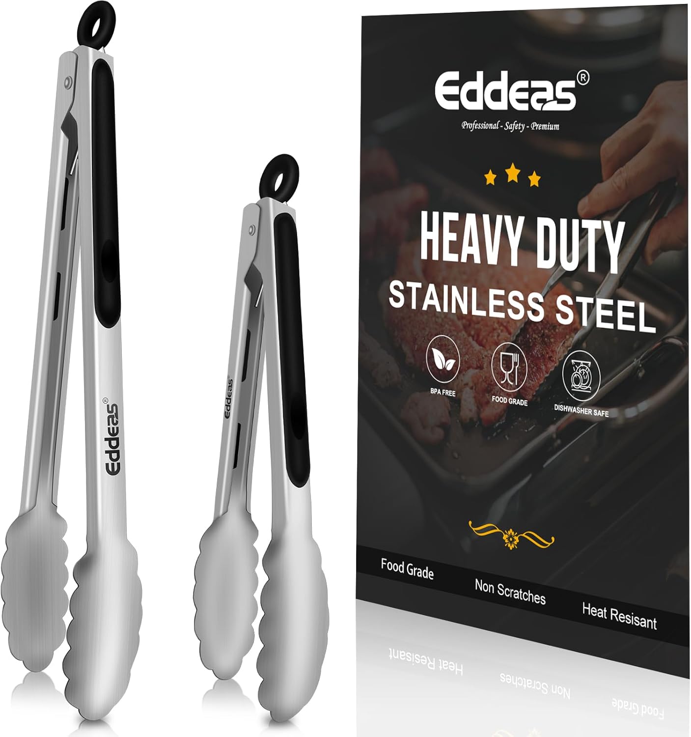 Tongs For Cooking - Heat Resistant 600 Degrees Stainless Steel Kitchen Tong,Heavy Duty Metal Locking Tongs - Perfect for Food,Salad and BBQ set of 3 (7",9" and 12") Dishwasher