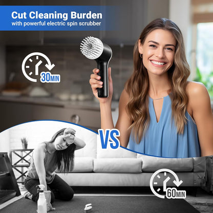 Electric Spin Scrubber, Cordless Shower Scrubber with Battery Level Display, 2 Speeds Electric Scrubber for Cleaning with 6 Replaceable Heads, Electric Cleaning Brush for Bathroom/Sink/Window