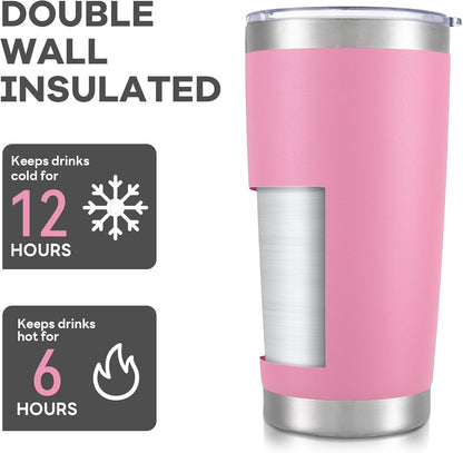 20 oz Tumbler with Lid Stainless Steel Insulated Tumblers Bulk Double Wall Vacuum Cups Powder Coated Travel Mug Keep Drinks Cold and Hot, White, 4 Pack