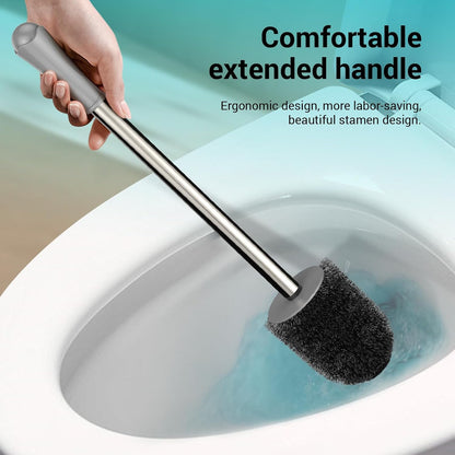 Compact Toilet Brush & Holder, Stainless Steel Handle, Space Saving for Storage, Deep Cleaning, Drip-Proof, Easy to Assemble, Nylon Bristles, White & Grey