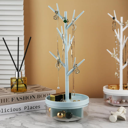 Branch Jewelry Rack With Rotatable Base and Storage Box Tree Tower Rack Hanging Organizer for Ring Earrings Necklace Bracelet,Suitable for living rooms, bathrooms,offices,etc.