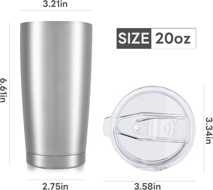 20 oz Tumbler with Lid Stainless Steel Insulated Tumblers Bulk Double Wall Vacuum Cups Powder Coated Travel Mug Keep Drinks Cold and Hot, White, 4 Pack