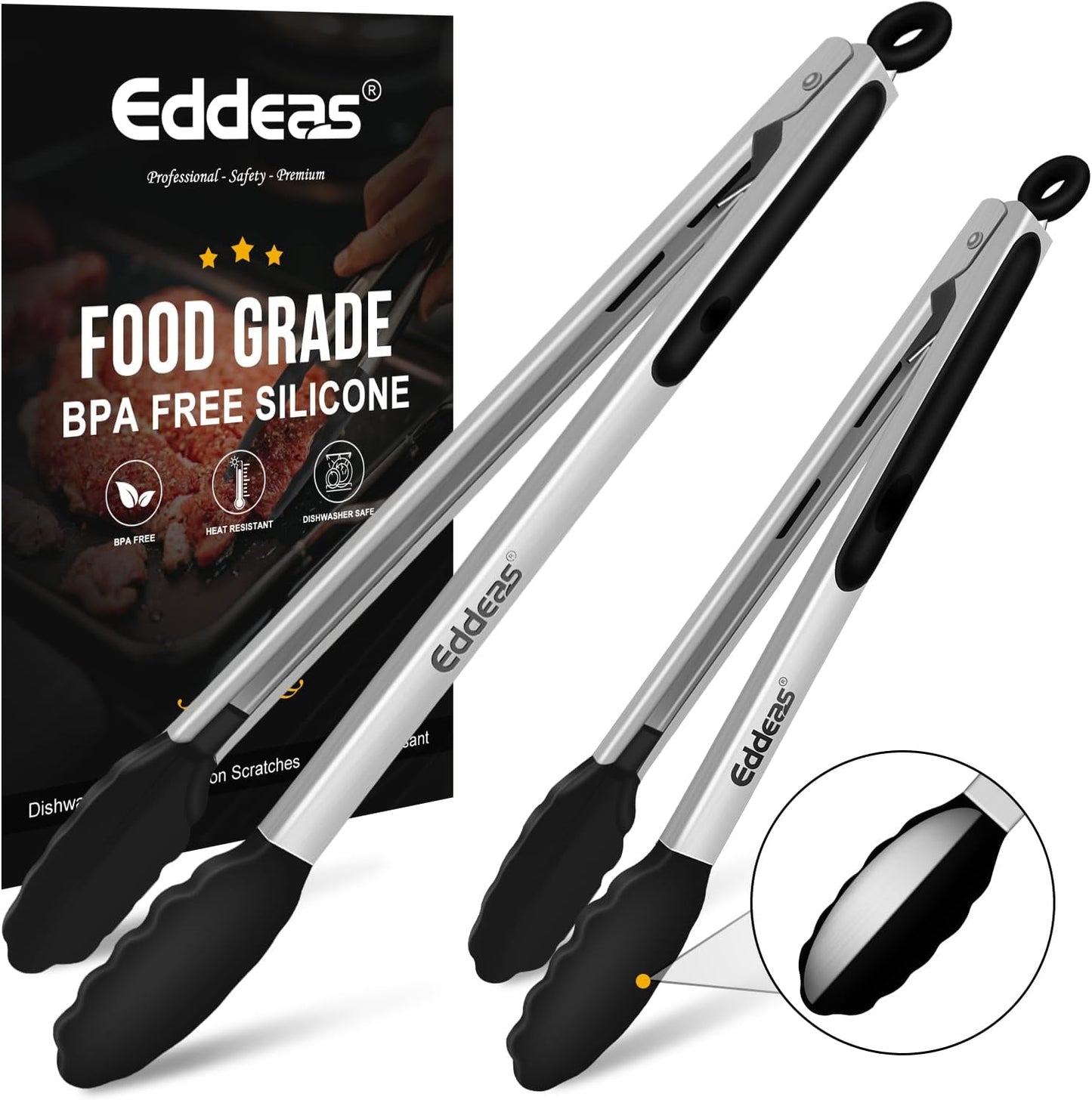 Tongs For Cooking - Heat Resistant 600 Degrees Stainless Steel Kitchen Tong,Heavy Duty Metal Locking Tongs - Perfect for Food,Salad and BBQ set of 3 (7",9" and 12") Dishwasher