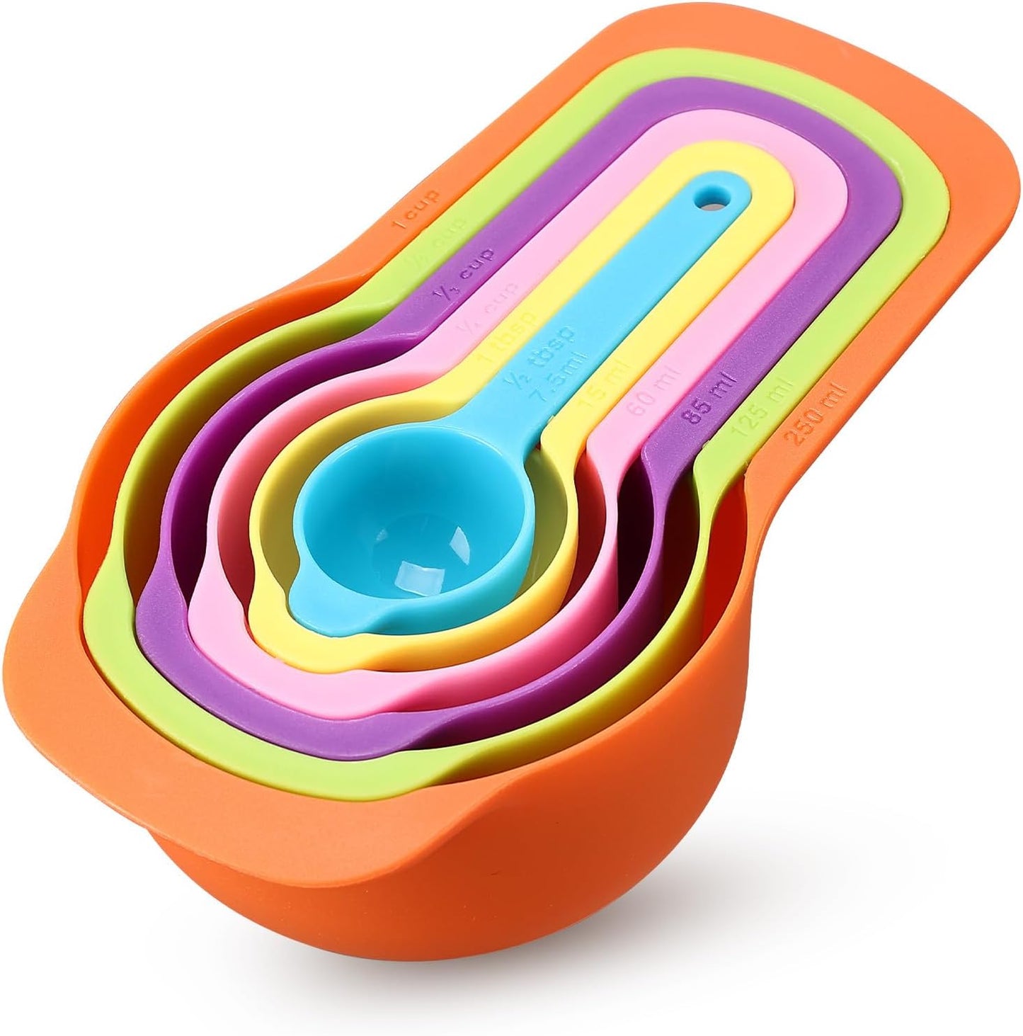 measuring spoons Set - Colorful 6 Piece Measuring Cups and Spoons for Dry and Liquid Ingredients - Precise Scale Capacity, Durable, Space Saving Design - Essential Kitchen Tool