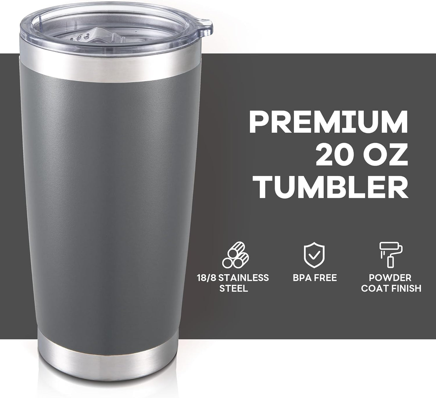 20 oz Tumbler with Lid Stainless Steel Insulated Tumblers Bulk Double Wall Vacuum Cups Powder Coated Travel Mug Keep Drinks Cold and Hot, White, 4 Pack