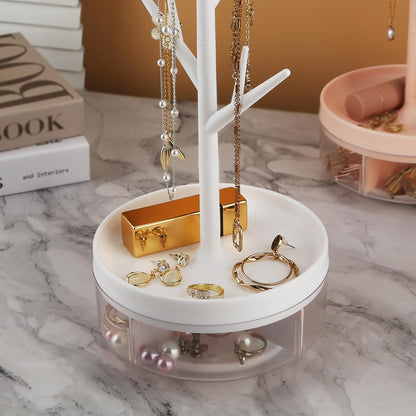 Branch Jewelry Rack With Rotatable Base and Storage Box Tree Tower Rack Hanging Organizer for Ring Earrings Necklace Bracelet,Suitable for living rooms, bathrooms,offices,etc.