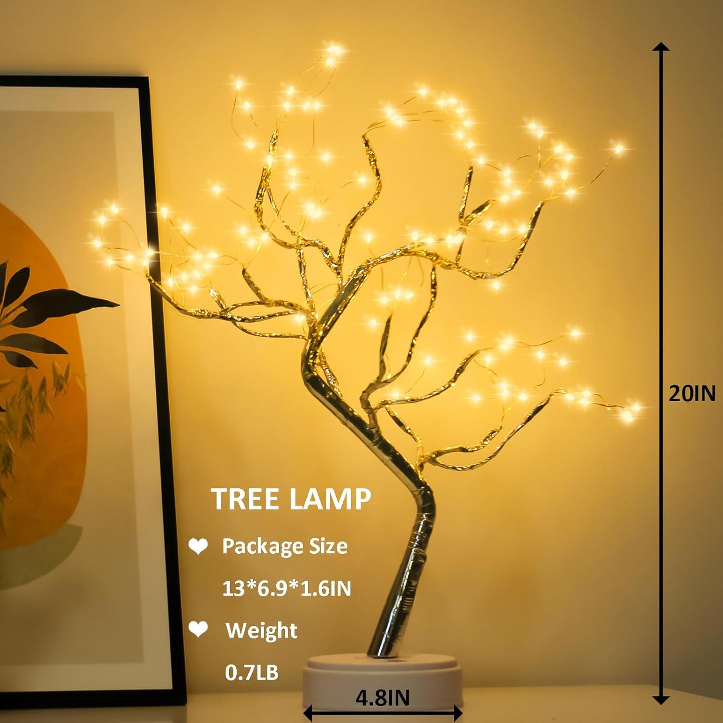 Room Decor, 20" 108 LED Tabletop Bonsai Tree Light, DIY Artificial Tree Lamp, Battery/USB Operated, Aesthetic Lamps for Living Room Bedroom Christmas Home Gifts House Decor (Warm White)