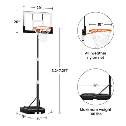 Seray Kids Basketball Hoop, 3.2 to 7.2FT Adjustable Height, Swimming Pool Basketball Hoop Outdoor 28in Backboard for Kids/Adults Indoor Outdoor