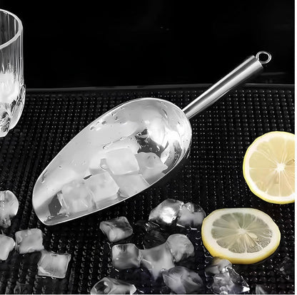 Stainless Steel Ice Scoop with Holder and Non-Slip Base – Dishwasher Safe and Rust-Resistant Metal Ice Scooper – Perfect for Freezers, Ice Buckets, and Ice Machines – Durable Kitchen and Bar Tool