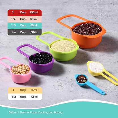 measuring spoons Set - Colorful 6 Piece Measuring Cups and Spoons for Dry and Liquid Ingredients - Precise Scale Capacity, Durable, Space Saving Design - Essential Kitchen Tool