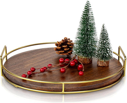 Decorative Wooden Tray - Beautiful Coffee Table Tray That Enhances Any Kitchen Or Living Room - The Perfect 11" Round Centerpiece for Your Seasonal Home Decorations