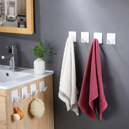 Adhesive Hooks - 4 Pack Towel/Coat Hooks Wall Hooks Stick on Bathroom or Kitchen (Matte Black, Stainless Steel)