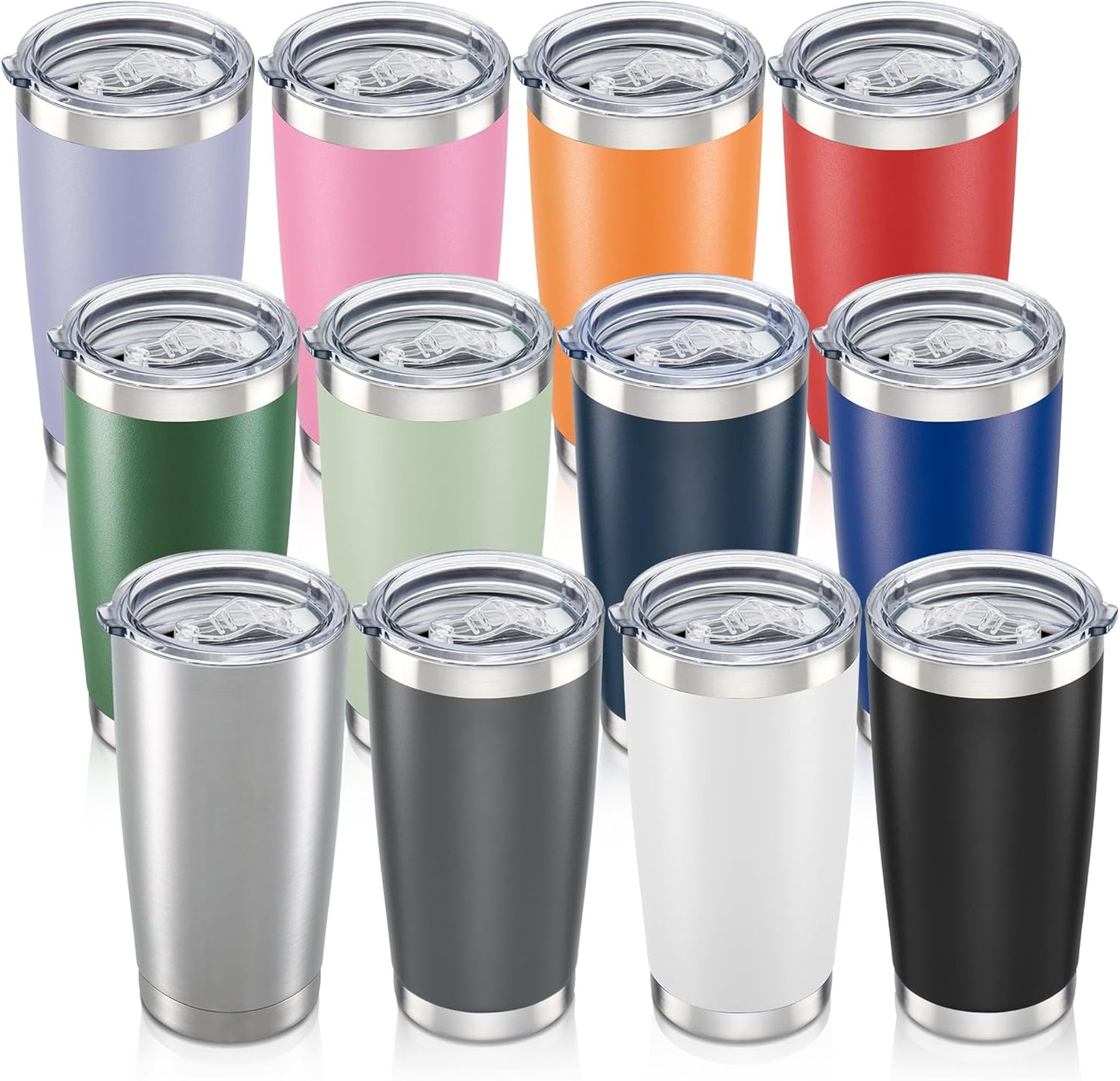 20 oz Tumbler with Lid Stainless Steel Insulated Tumblers Bulk Double Wall Vacuum Cups Powder Coated Travel Mug Keep Drinks Cold and Hot, White, 4 Pack