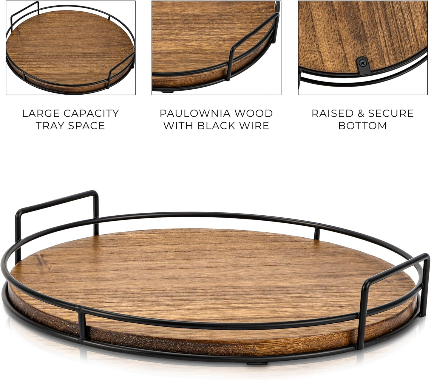 Decorative Wooden Tray - Beautiful Coffee Table Tray That Enhances Any Kitchen Or Living Room - The Perfect 11" Round Centerpiece for Your Seasonal Home Decorations