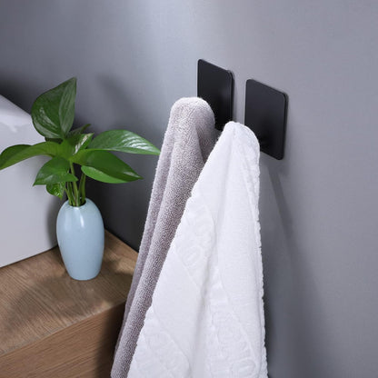 Adhesive Hooks - 4 Pack Towel/Coat Hooks Wall Hooks Stick on Bathroom or Kitchen (Matte Black, Stainless Steel)