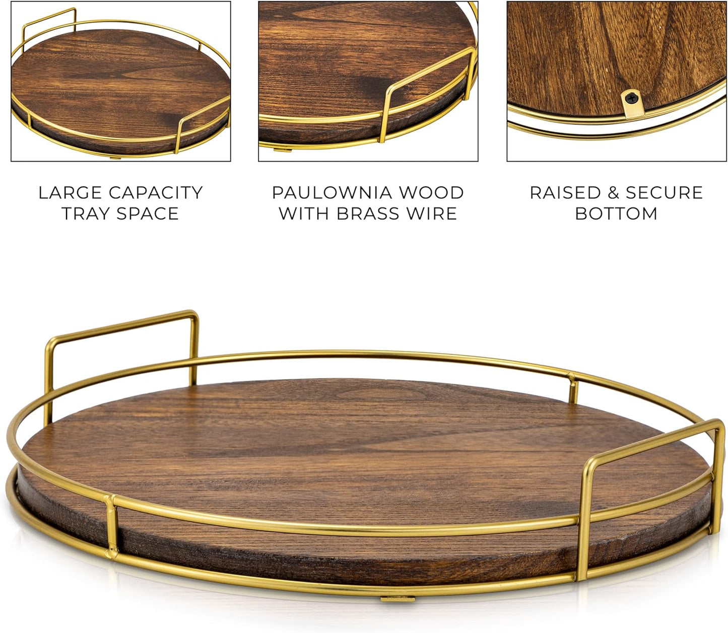 Decorative Wooden Tray - Beautiful Coffee Table Tray That Enhances Any Kitchen Or Living Room - The Perfect 11" Round Centerpiece for Your Seasonal Home Decorations