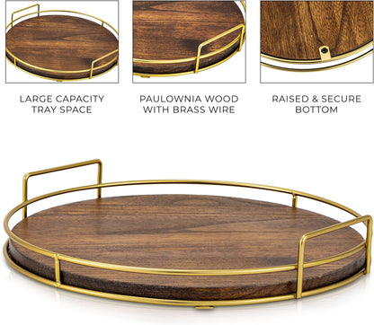 Decorative Wooden Tray - Beautiful Coffee Table Tray That Enhances Any Kitchen Or Living Room - The Perfect 11" Round Centerpiece for Your Seasonal Home Decorations