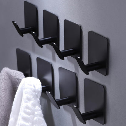 Adhesive Hooks - 4 Pack Towel/Coat Hooks Wall Hooks Stick on Bathroom or Kitchen (Matte Black, Stainless Steel)