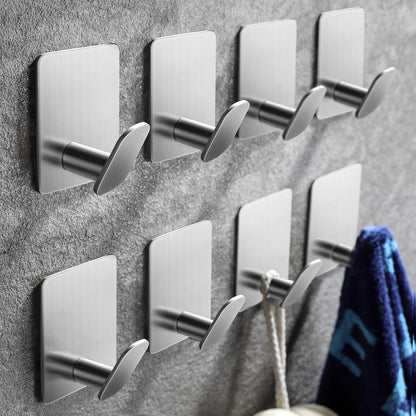 Adhesive Hooks - 4 Pack Towel/Coat Hooks Wall Hooks Stick on Bathroom or Kitchen (Matte Black, Stainless Steel)